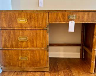$600; MCM Campaigner for Dixie 4 drawer desk with brass hardware; 46x19x30; coordinating dresser