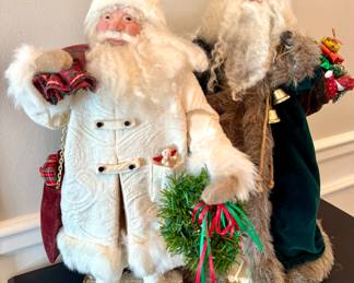 ($48; Santa with white coat-as is; 19"h) ($48; Santa with green velvet and fur coat: 21"h)