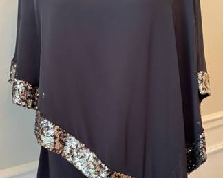 Very nice collection of women's tops and blazers. Shown; $40 - Lyman top with gold sequin asymmetrical trim; size 12