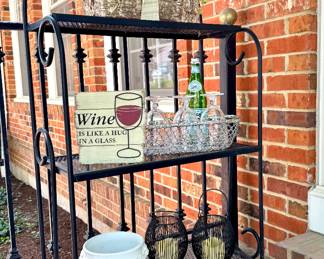 $100; black, metal patio shelving for plants or bar area