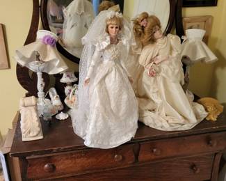 Antique Dressers chests porcelain dolls