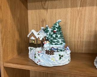 Home Interiors Lighted Musical Snowman Village Tealight Holder