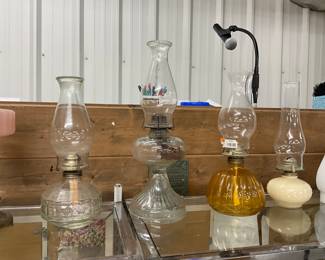 Assorted Oil Lamps & Chimneys