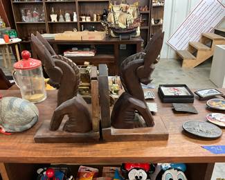 Hand Carved Wood Book Ends