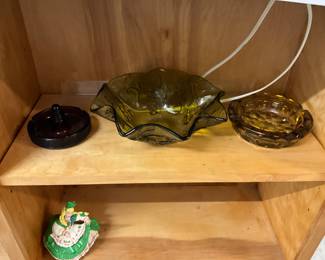 Amber Glass Bowl & Ashtrays