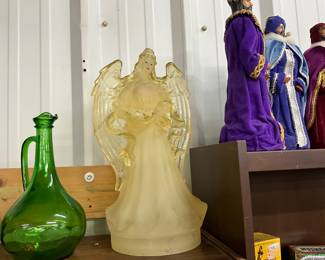 Emeral Gree Glass Wine Decanter - Angel Statue