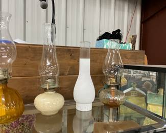Assorted Oil Lamps & Chimneys
