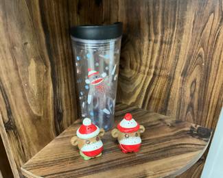 Sock Monkey Starbucks Holiday Tumbler & Sock Monkey S&P Shakers