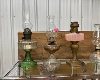 Assorted Oil Lamps & Chimneys