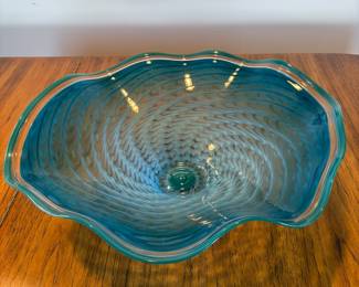 1998 Blue Art Glass Center Piece Bowl Signed by Dan LaChaussee