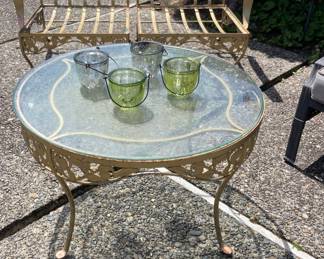 Cream Wrought Iron Modular Bench with Matching Side Table with Glass Top
