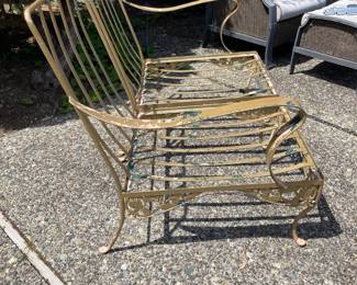 Cream Wrought Iron Modular Bench with Matching Side Table with Glass Top
