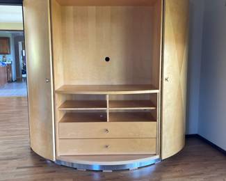 Italian Art Deco Style Burled Wood Wall Unit/Entertainment Center 