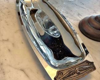 MCM Chrome Butter Dish with Acrylic Wood Handles