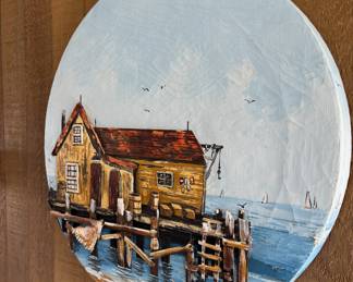 Stilt House Mixed Media Painting Signed Vasile