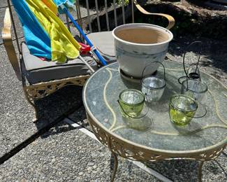 Cream Wrought Iron Modular Bench with Matching Side Table with Glass Top