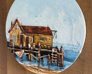 Stilt House Mixed Media Painting Signed Vasile