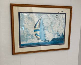 Framed & Matted Seascape Chart Art Print by Betty Vestuto