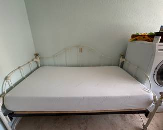 White & Brass Wrought Iron Twin Bed Frame, Tuft & Needle Twin Mattress
