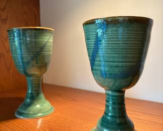 Pair of Green Pottery Chalices
