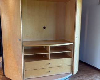 Italian Art Deco Style Burled Wood Wall Unit/Entertainment Center