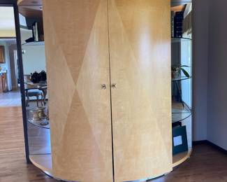 Italian Art Deco Style Burled Wood Wall Unit/Entertainment Center 