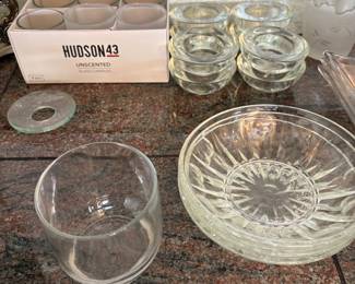 Votive Candle Holders, Set of 3 Thumbprint Design Glass Dipping Bowls