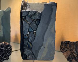 Stone with Inlaid Labradorite & Iron Pyrite Vase