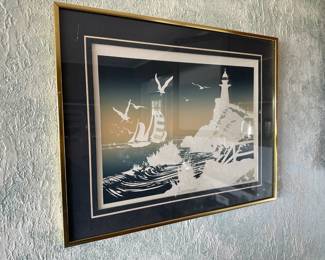Framed & Matted Embossed Serigraph "Lighthouse" by Roy Williams