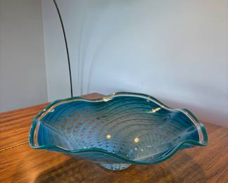 1998 Blue Art Glass Center Piece Bowl Signed by Dan LaChaussee
