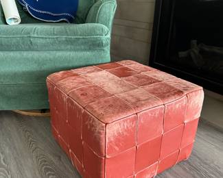 Leather Patchwork Pouf Footstool