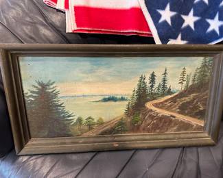 Framed Nature Scene Painting on Board