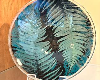 2005 Jones Glassworks Fused Glass Plate with Leaf Design
