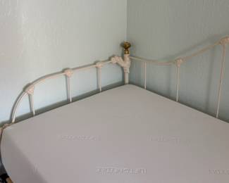 White & Brass Wrought Iron Twin Bed Frame, Tuft & Needle Twin Mattress