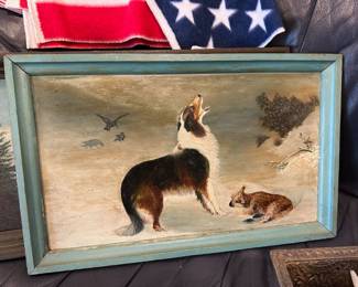 Framed Collie & Lamb Painted Board