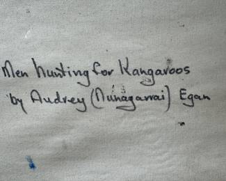 Australian Aboriginal Painting on Canvas "Men Hunting for Kangaroo" by Audrey Nungarrai