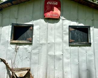 Out Parcel with Tin Surround, Coca Cola Sign, Old Plow