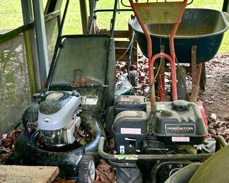 Lawn Mower, Predator Tiller, Wheelbarrow