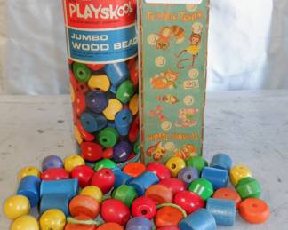 VINTAGE PLAYSKOOL JUMBO WOOD BEAD SET/FISHER PRICE TUMBLE TOWER