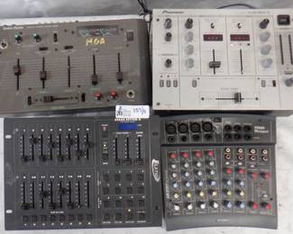 LOT OF 4 AUDIO MIXERS INCLUDING SOUNDCRAFT SPIRIT FOLIO NOTEPAD NO PS, RADIO SHACK SSM-60 NO PS, ELATION STAGE SETTER 8, PIONEER DJM-300-S