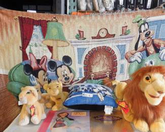 LOT DISNEY MEMORALBILIA INCLUDING DVDS, VHS, PILLOW AND MORE