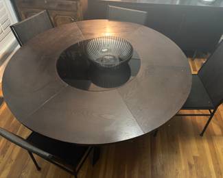 Round Dining Table with Lazy Susan in Center; Four Black Crate and Barrel Dining Chairs Included. Asking $250 OBO