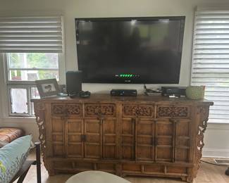 19th century carved wood cabinet. Antique