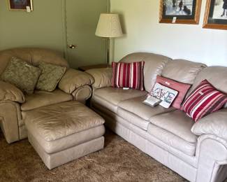 Leather Sofa and overstuffed chair with ottoman