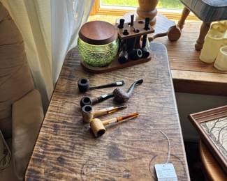 Tiger Oak table and Humidor and pipe stand