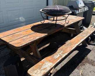 picnic table, wood burner, grill
