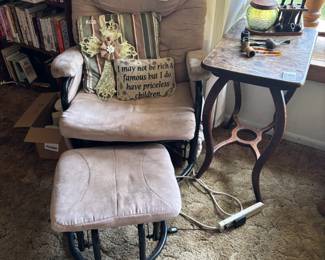 reclining glider rocker with stool & Tiger Oak stand