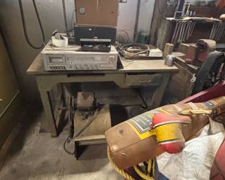 metal desk and old stereo equipment