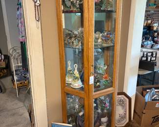 Lighted Oak display case with Humming Bird collection