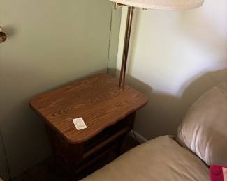 Oak table lamp with magazine rack